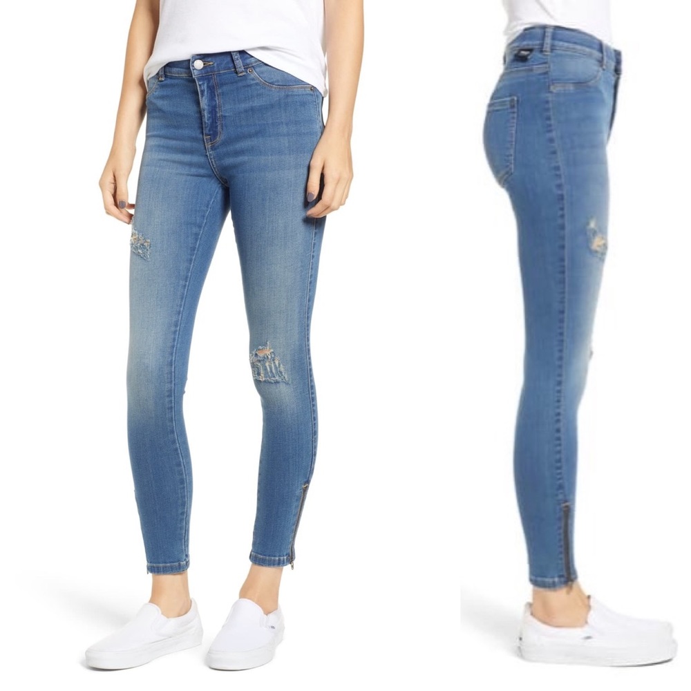 Dr. Denim Domino Distressed Zip Hem Skinny Jeans